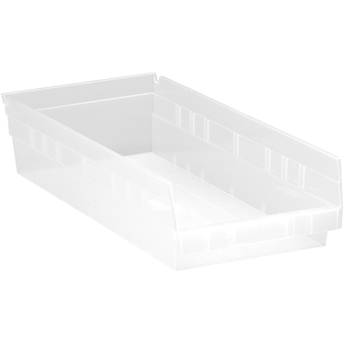 Shelf Bins, 8-3/8" W x 4" H x 17-7/8" D, Clear, 40 lbs. Capacity Fastek