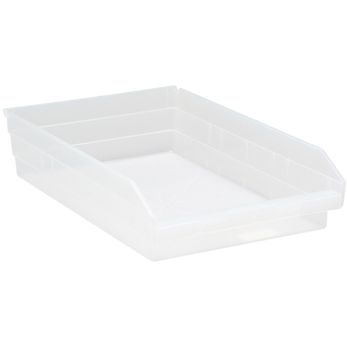 Shelf Bins, 11-1/8" W x 4" H x 17-7/8" D, Clear, 40 lbs. Capacity Fastek