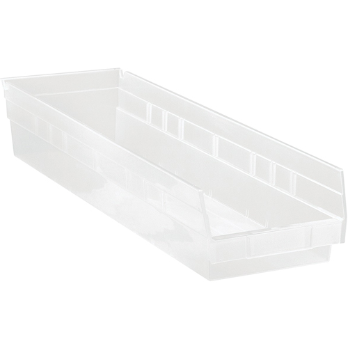 Shelf Bins, 6-5/8" W x 4" H x 23-5/8" D, Clear, 50 lbs. Capacity Fastek