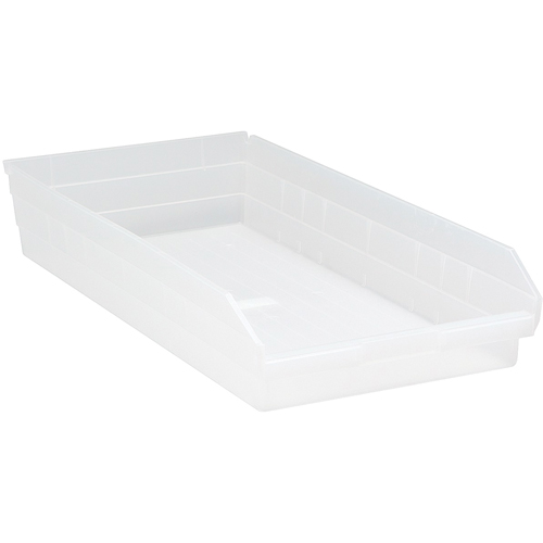 Shelf Bins, 11-1/8" W x 4" H x 23-5/8" D, Clear, 50 lbs. Capacity Fastek