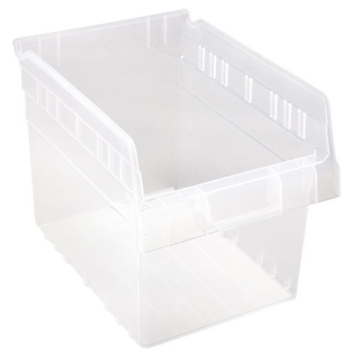 Store-Max Shelf Bins, 8-3/8" W x 8" H x 11-5/8" D, Clear, 44 lbs. Capacity Fastek