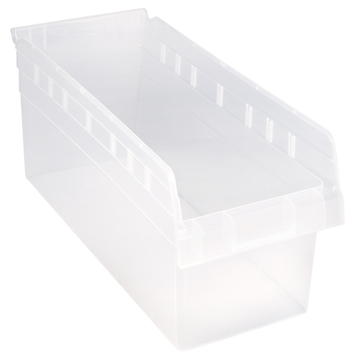 Store-Max Shelf Bins, 8-3/8" W x 8" H x 17-7/8" D, Clear, 56 lbs. Capacity Fastek