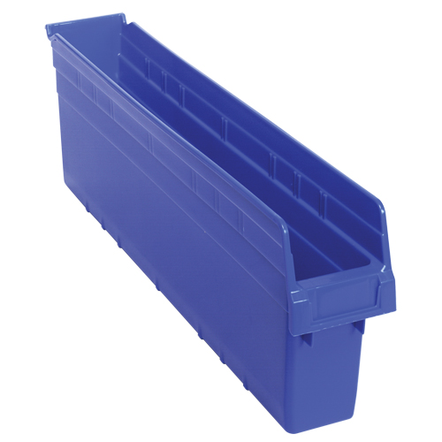 Store-Max Shelf Bins, 4-3/8" W x 8" H x 23-5/8" D, Blue, 68 lbs. Capacity Fastek
