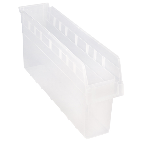 Store-Max Shelf Bins, 4-3/8" W x 8" H x 23-5/8" D, Clear, 68 lbs. Capacity Fastek
