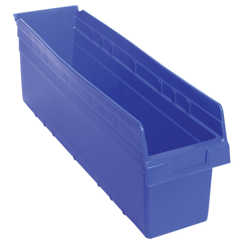 Store-Max Shelf Bins, 6-5/8" W x 8" H x 23-5/8" D, Blue, 68 lbs. Capacity Fastek