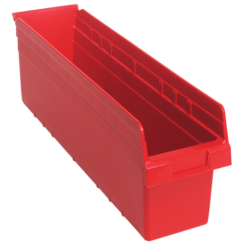 Store-Max Shelf Bins, 6-5/8" W x 8" H x 23-5/8" D, Red, 68 lbs. Capacity Fastek
