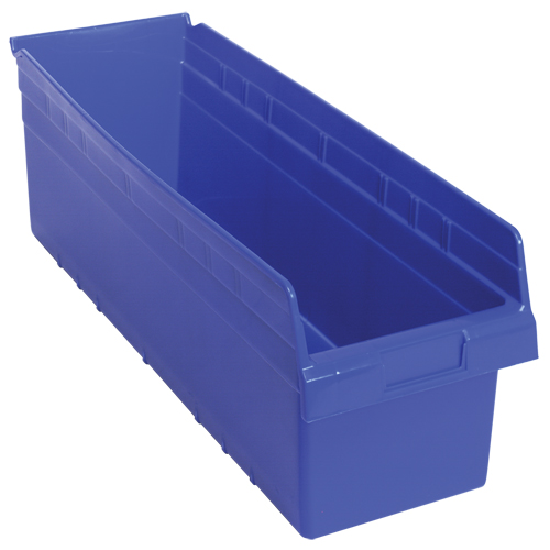 Store-Max Shelf Bins, 8-3/8" W x 8" H x 23-5/8" D, Blue, 68 lbs. Capacity Fastek