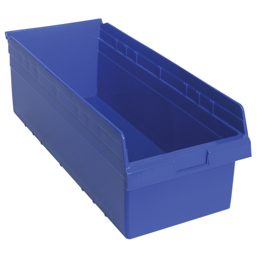 Store-Max Shelf Bins, 11-1/8" W x 8" H x 23-5/8" D, Blue, 68 lbs. Capacity Fastek