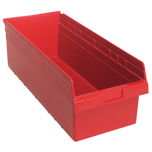 Store-Max Shelf Bins, 11-1/8" W x 8" H x 23-5/8" D, Red, 68 lbs. Capacity Fastek
