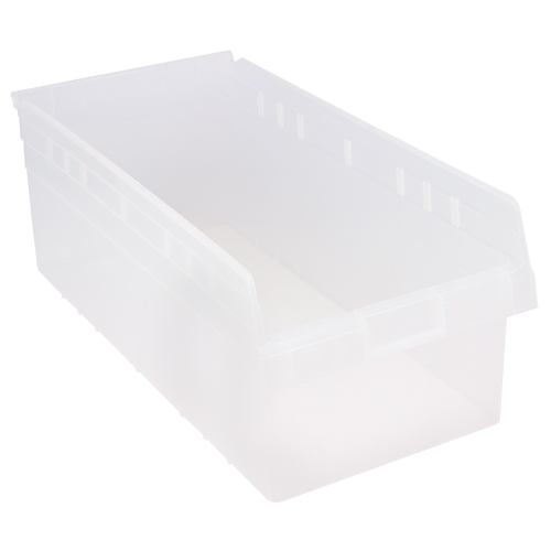 Store-Max Shelf Bins, 11-1/8" W x 8" H x 23-5/8" D, Clear, 68 lbs. Capacity Fastek