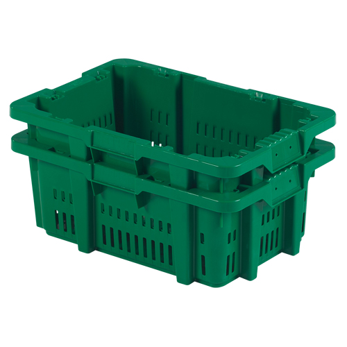 Food Handling Plastic Stack-N-Nest Container, 16" x 23.9" x 8.8", Green Fastek