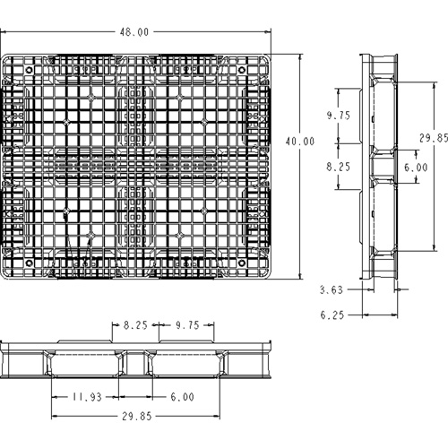 RackoCell Plastic Pallet, 4-Way Entry, 48" L x 40" W x 6-1/3" H Fastek