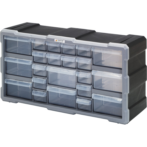 Drawer Cabinet, Plastic, 22 Drawers, 19-1/2" x 6-1/4" x 10", Black Fastek