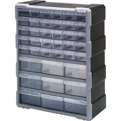 Drawer Cabinet, Plastic, 39 Drawers, 15" x 6-1/4" x 18-3/4", Black Fastek