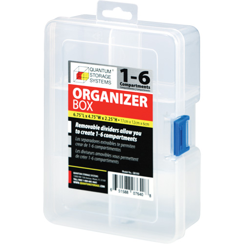 Plastic Compartment Box, 4.75" W x 6.75" D x 2.25" H, 6 Compartments Fastek