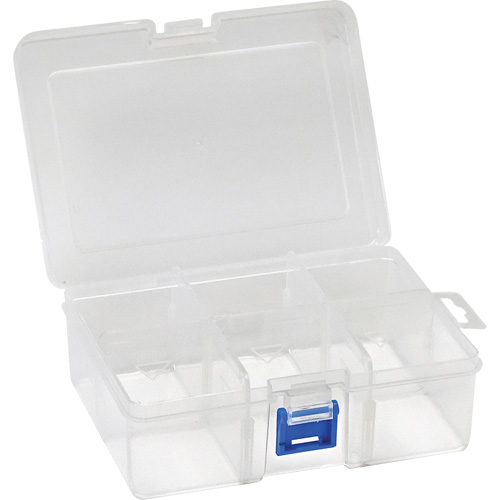 Plastic Compartment Box, 4.75" W x 6.75" D x 2.25" H, 6 Compartments Fastek