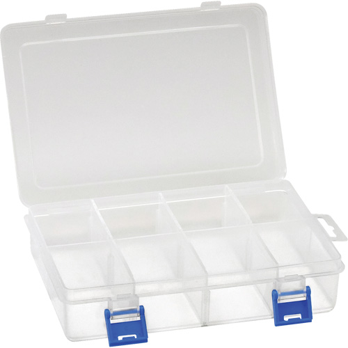 Plastic Compartment Box, 5.5" W x 7.75" D x 1.75" H, 8 Compartments Fastek