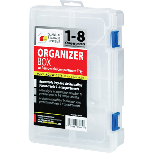 Plastic Compartment Box, 6.25" W x 9.25" D x 2.2" H, 8 Compartments Fastek