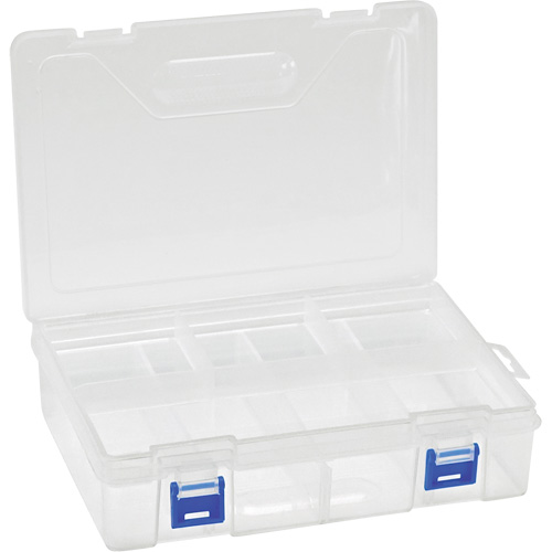 Plastic Compartment Box, 6.25" W x 9.25" D x 2.2" H, 8 Compartments Fastek