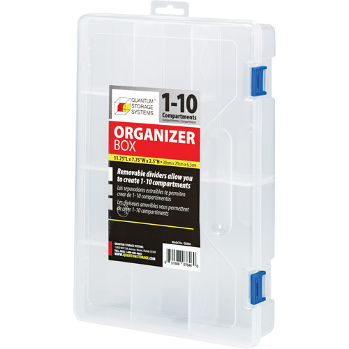 Plastic Compartment Box, 7.75" W x 11.75" D x 2.2" H, 10 Compartments Fastek