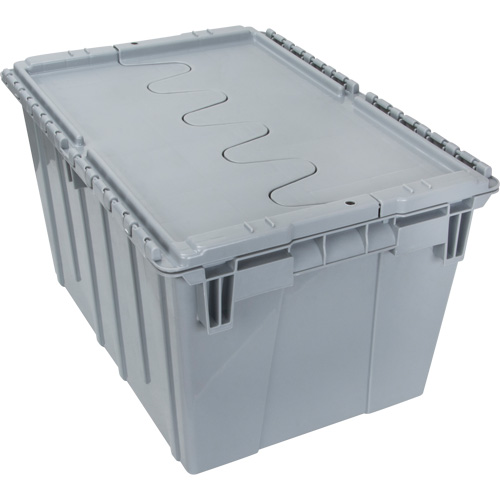 Contenant de distribution en plastique avec dessus basculant, 21,65" x 15,5" x 12,5", Gris Fastek