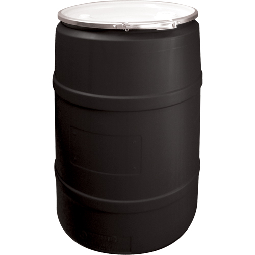 Polyethylene Drums, 55 US gal (45 imp. gal.), Open Top, Black Fastek