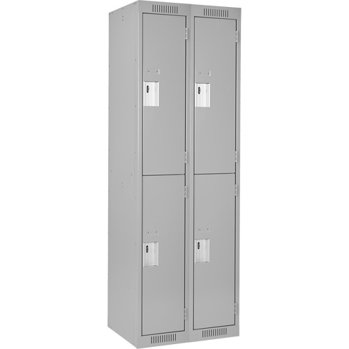 Clean Line Lockers, 2 -tier, Bank of 2, 24" x 18" x 72", Steel, Grey, Rivet (Assembled) Fastek