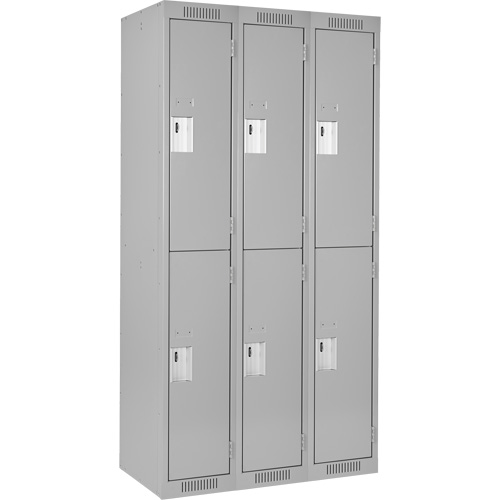 Clean Line Lockers, 2 -tier, Bank of 3, 36" x 18" x 72", Steel, Grey, Rivet (Assembled) Fastek