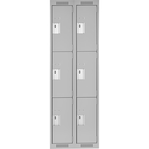 Clean Line Lockers, 3 -tier, Bank of 2, 24" x 18" x 72", Steel, Grey, Rivet (Assembled) Fastek