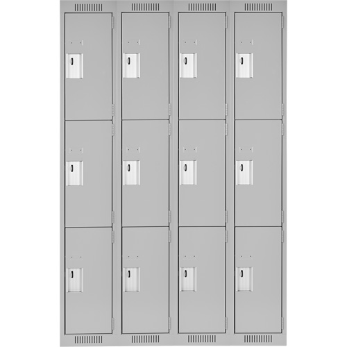 Clean Line Lockers, 3 -tier, Bank of 4, 48" x 18" x 72", Steel, Grey, Rivet (Assembled) Fastek