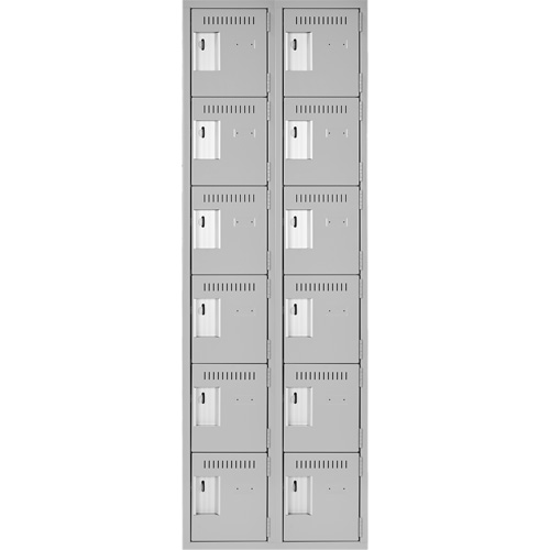 Clean Line Lockerettes, 6 -tier, Bank of 2, 24" x 18" x 72", Steel, Grey, Rivet (Assembled) Fastek