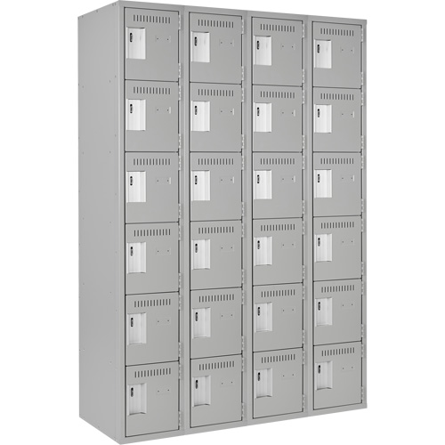 Clean Line Lockerettes, 6 -tier, Bank of 4, 48" x 18" x 72", Steel, Grey, Rivet (Assembled) Fastek