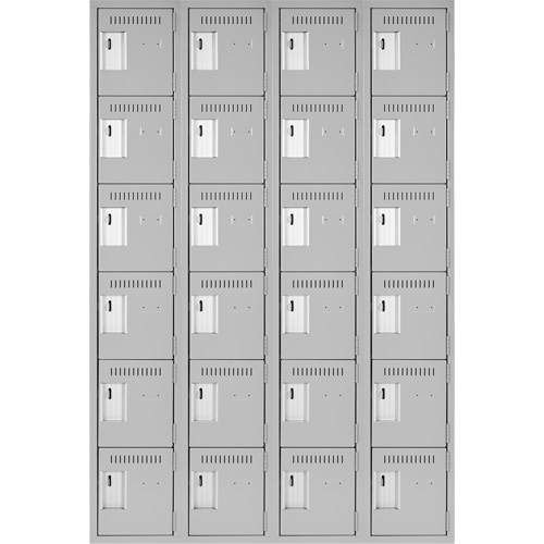 Clean Line Lockerettes, 6 -tier, Bank of 4, 48" x 18" x 72", Steel, Grey, Rivet (Assembled) Fastek