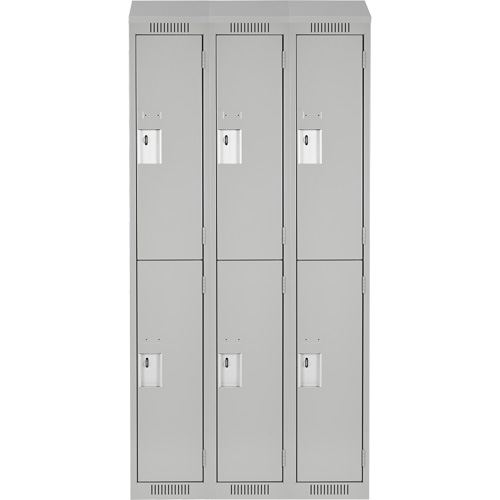Clean Line Lockers, 2 -tier, Bank of 3, 36" x 18" x 78", Steel, Grey, Rivet (Assembled) Fastek