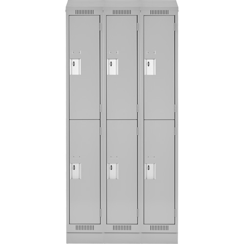 Clean Line Lockers, 2 -tier, Bank of 3, 36" x 18" x 82", Steel, Grey, Rivet (Assembled) Fastek