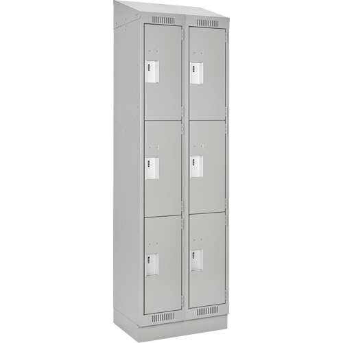 Clean Line Lockers, 3 -tier, Bank of 2, 24" x 18" x 82", Steel, Grey, Rivet (Assembled) Fastek