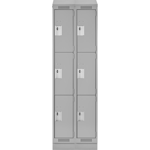 Clean Line Lockers, 3 -tier, Bank of 2, 24" x 18" x 82", Steel, Grey, Rivet (Assembled) Fastek