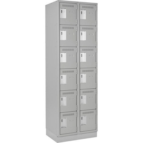 Clean Line Lockerette, 6 -tier, Bank of 2, 24" x 18" x 76", Steel, Grey, Rivet (Assembled) Fastek