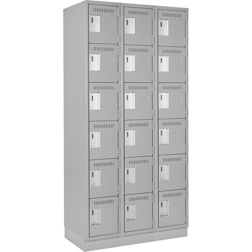 Clean Line Lockerette, 6 -tier, Bank of 3, 36" x 18" x 76", Steel, Grey, Rivet (Assembled) Fastek