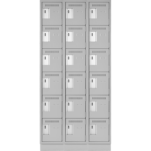 Clean Line Lockerette, 6 -tier, Bank of 3, 36" x 18" x 76", Steel, Grey, Rivet (Assembled) Fastek