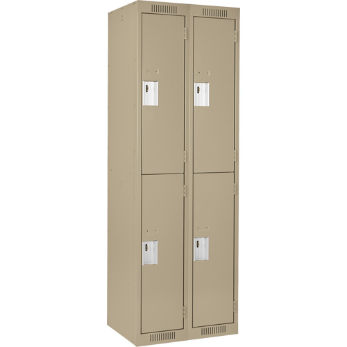 Clean Line Lockers, 2 -tier, Bank of 2, 24" x 18" x 72", Steel, Beige, Rivet (Assembled) Fastek