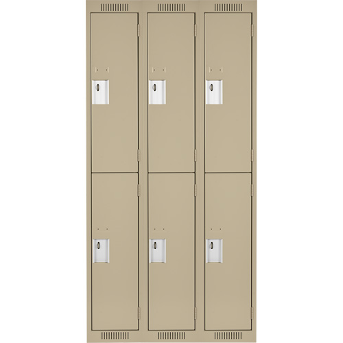 Clean Line Lockers, 2 -tier, Bank of 3, 36" x 18" x 72", Steel, Beige, Rivet (Assembled) Fastek