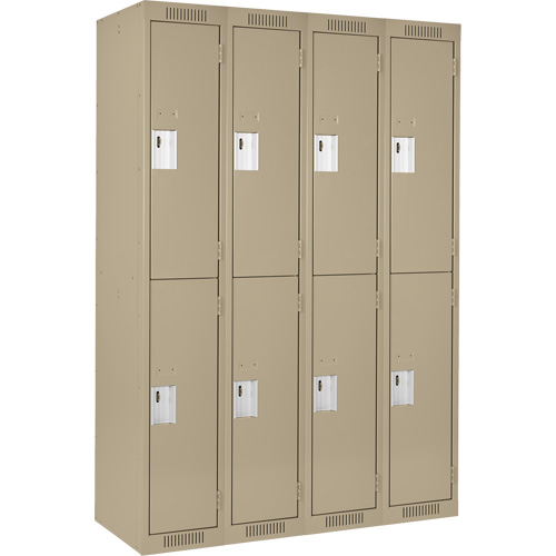 Clean Line Lockers, 2 -tier, Bank of 4, 48" x 18" x 72", Steel, Beige, Rivet (Assembled) Fastek