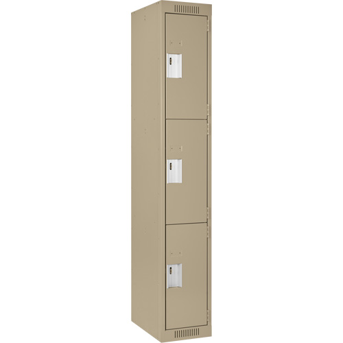 Clean Line Lockers, 3 -tier, 12" x 18" x 72", Steel, Beige, Rivet (Assembled) Fastek