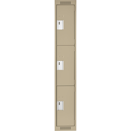 Clean Line Lockers, 3 -tier, 12" x 18" x 72", Steel, Beige, Rivet (Assembled) Fastek
