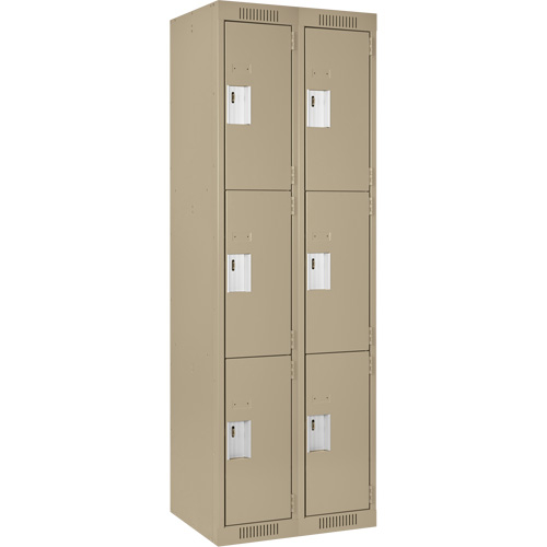 Clean Line Lockers, 3 -tier, Bank of 2, 24" x 18" x 72", Steel, Beige, Rivet (Assembled) Fastek