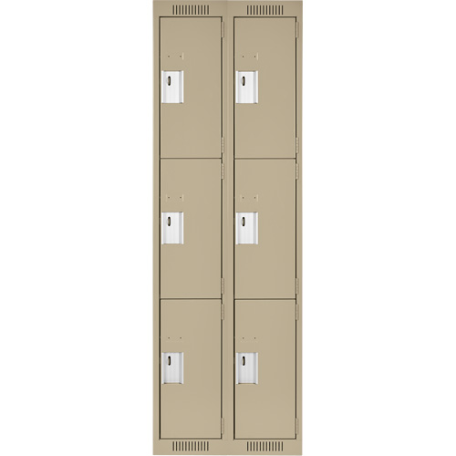 Clean Line Lockers, 3 -tier, Bank of 2, 24" x 18" x 72", Steel, Beige, Rivet (Assembled) Fastek