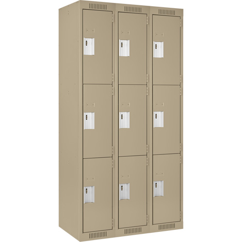 Casiers Clean Line, 3 niveaux, Bloc de 3, 36" x 18" x 72", Acier, Beige, Rivet (assembl&eacute;) Fastek