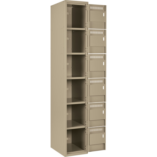 Clean Line Lockerette, 6 -tier, Bank of 4, 48" x 18" x 72", Steel, Beige, Rivet (Assembled) Fastek