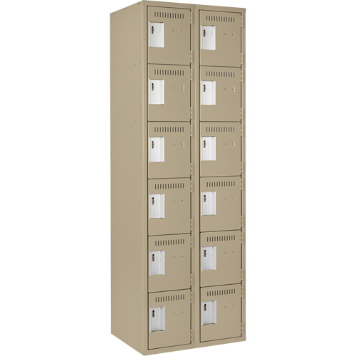 Clean Line Lockerette, 6 -tier, Bank of 2, 24" x 18" x 72", Steel, Beige, Rivet (Assembled) Fastek